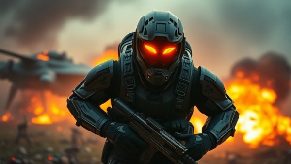 Concept Art of Rogue Trooper movie adaptation scene with futuristic soldier in action.