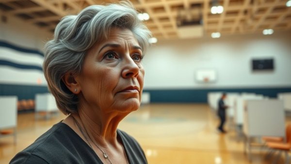 Virginia redistricting referendum voting scene in a gymnasium.