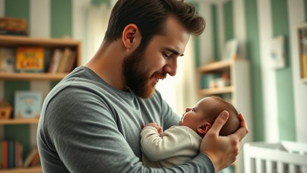 Father tenderly kisses baby in sunny nursery, LGBTQ rights news.