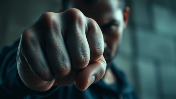 Determined clenched fist under dramatic lighting.