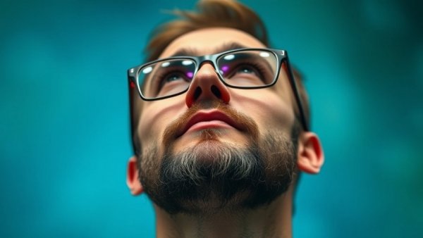 Portrait of a bearded man confidently looking upwards
