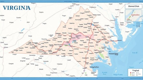 Illustrated map of Virginia's redistricting plan with labeled districts.