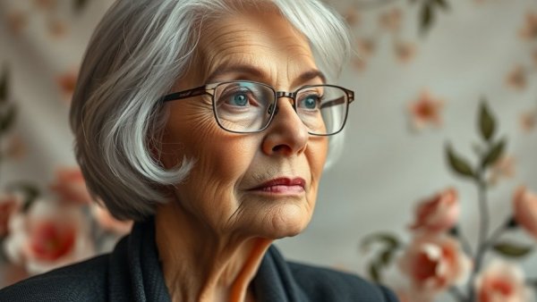Elegant older woman with thoughtful expression, LGBTQ activism context.
