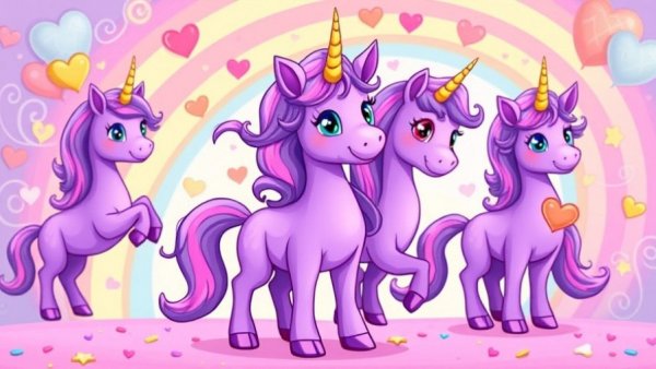 Playful purple unicorns against flowcharts, symbolizing gender mapping history.