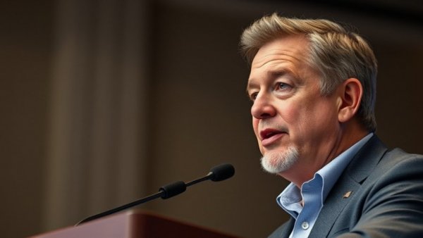 Man speaking at podium as corporations retreat on LGBTQ+ advocacy