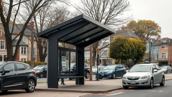 Bus stop and cars on a cloudy Toronto street after incident