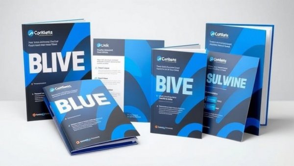 Powerful corporate visual identity designs with vibrant blue branding.
