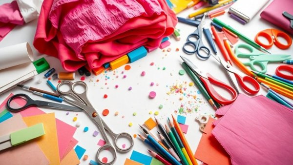 Vibrant crafting supplies for home-crafted wedding projects on a workspace.