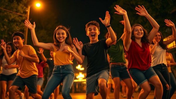 Teens joyfully dancing by fire, symbolizing banned LGBTQ+ books for teens.