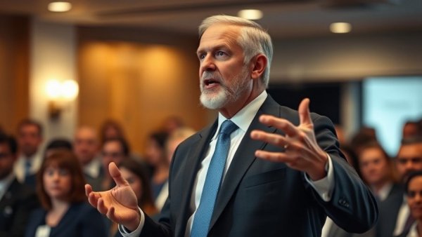 Confident speaker addresses audience during Spring Economic Statement Canada 2026.