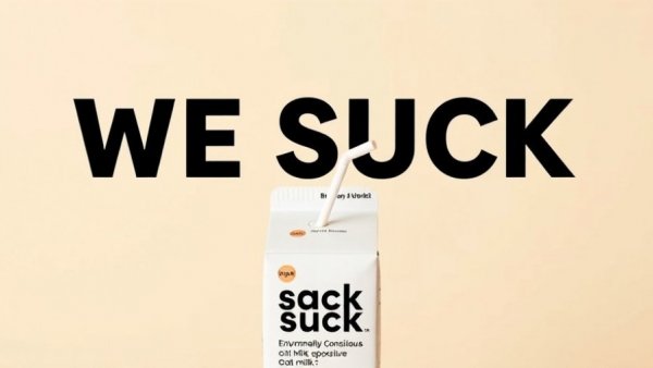 Bold 'WE SUCK' with oat milk carton showcasing brand tone of voice.
