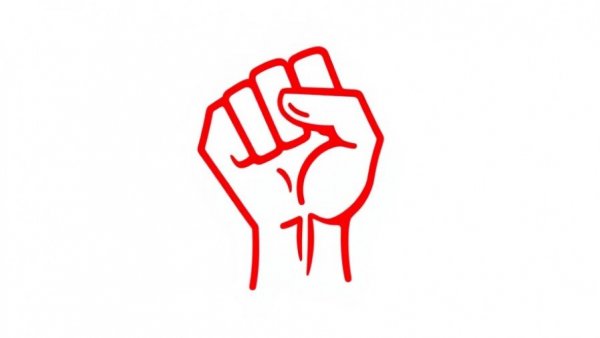 Red fist icon symbolizing power, abstract design on a white background.