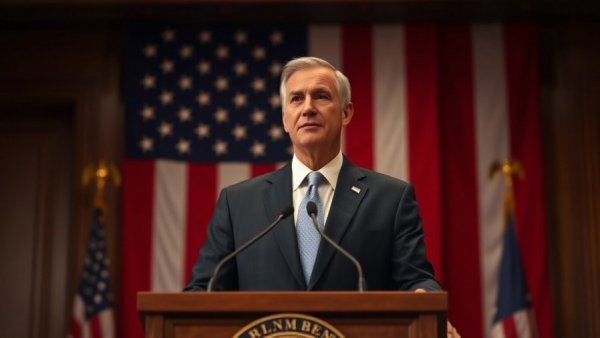 Politician at podium in front of an American flag, discussing FISA 702 surveillance program extension.