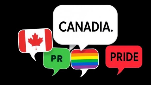Canadian and LGBTQ pride speech bubbles illustration.