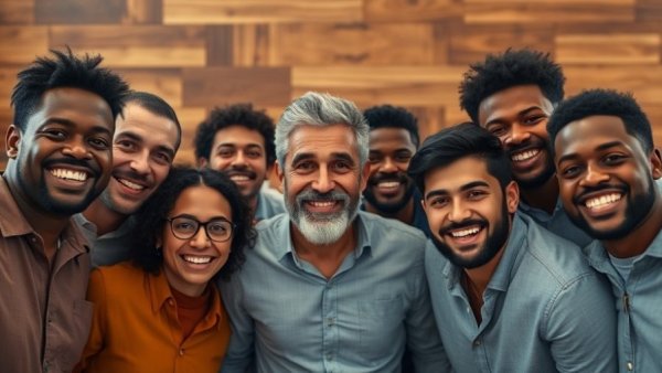 Diverse group of men celebrating unity, related to gay rights news.