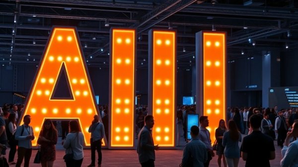 Canada AI Strategy Risks at a tech conference with glowing AI letters.