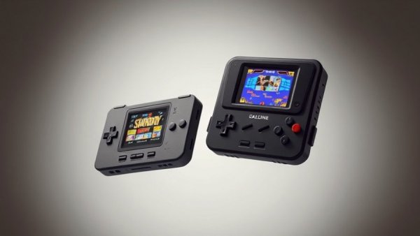 THEC64 Handheld and Spectrum Handheld showing retro games.