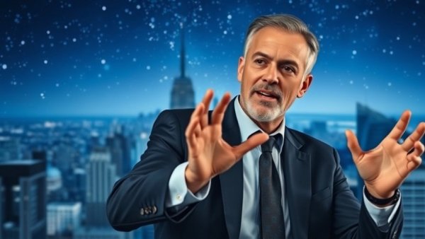 Man in suit gestures on talk show set, related to Trump threats to Disney.