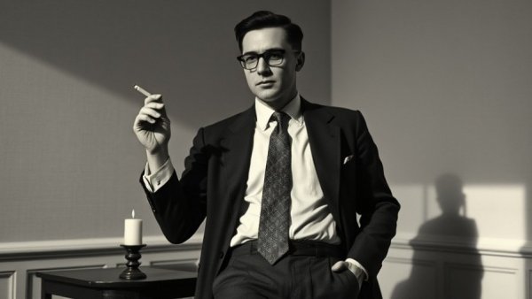Vintage photo of a formally dressed man with a cigarette, Fakir Musafar.
