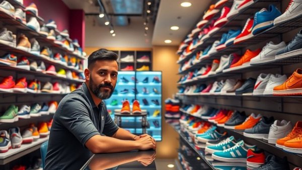 Small business owner in shoe store considering tariff refunds