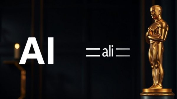 Oscars celebration with AI ban symbol.