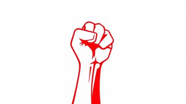 Bold red abstract fist symbolizing strength and solidarity