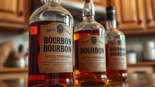Canada Alcohol Export Decline illustrated with bourbon bottles.