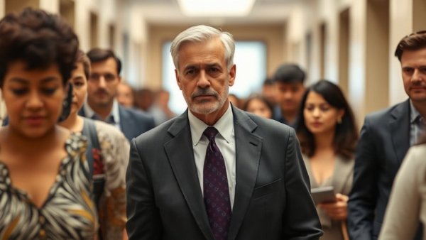 Mature man in a suit among officials, protest news in America.