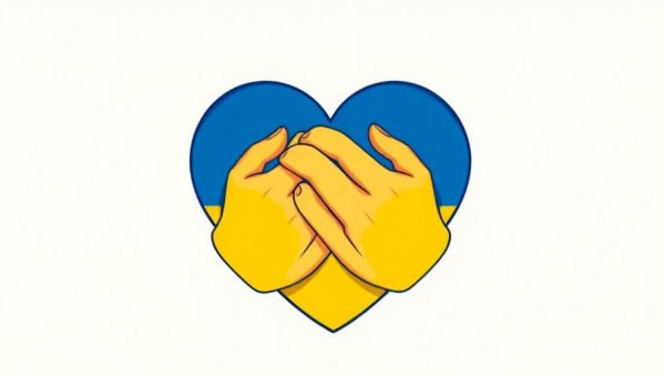 Illustrated heart with hands in Ukrainian colors representing LGBTQ rights updates in Ukraine