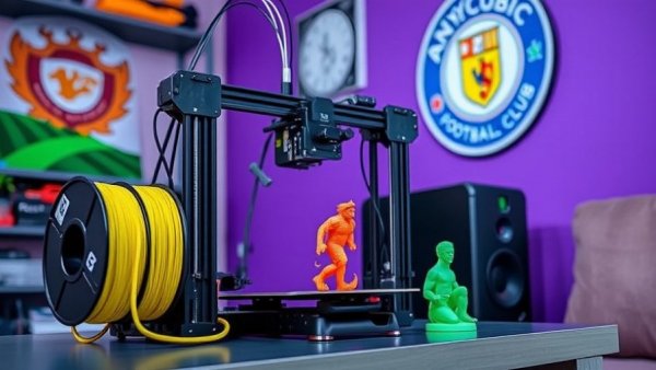 Anycubic Kobra X setup with colorful 3D print in home studio.