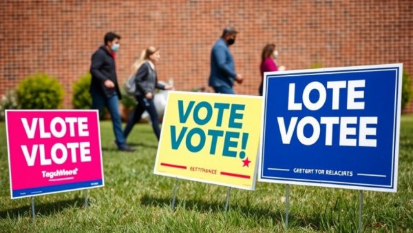 Election signs on grass during Republicans midterm election redistricting.