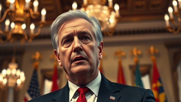 Political figure delivering speech in elegant ballroom for protest news in America