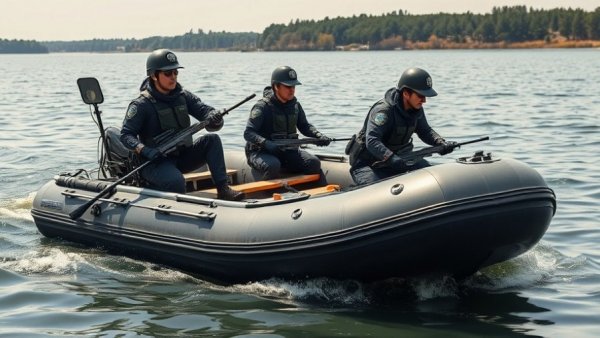 Police search operation on Ottawa River during daylight.
