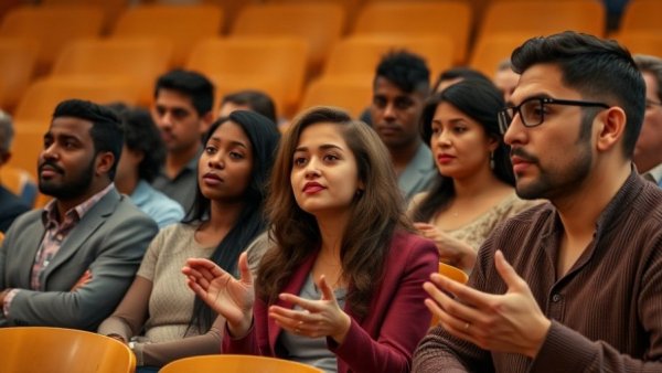 Discussion in empty auditorium on anti-LGBTQ+ sentiments.