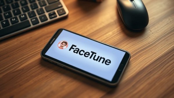 FaceTune app logo on smartphone on wooden desk, LGBTQIA+ support
