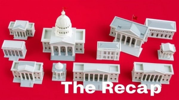 Renderings of government buildings with 'Daily Kos The Recap' text, related to Trump TikTok influence.