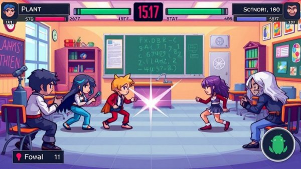 Operation Epic Furious video game pixel art scene in a classroom.