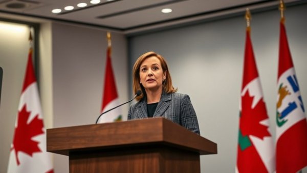 Woman at podium discussing Alberta independence petition news.
