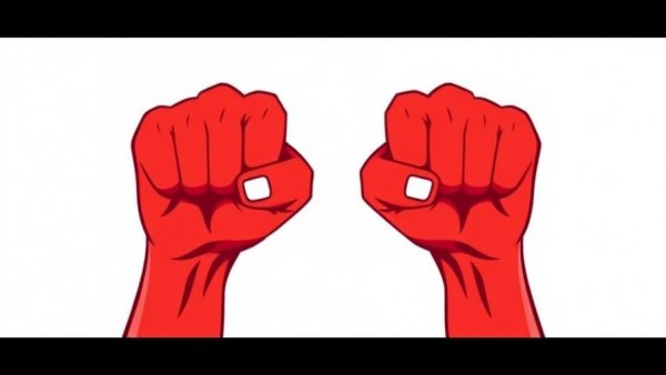 Red stylized fists symbolizing accountability in cryptocurrency.