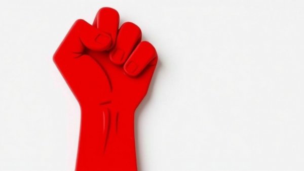 Abstract red fist icon symbolizing resistance against data exploitation.