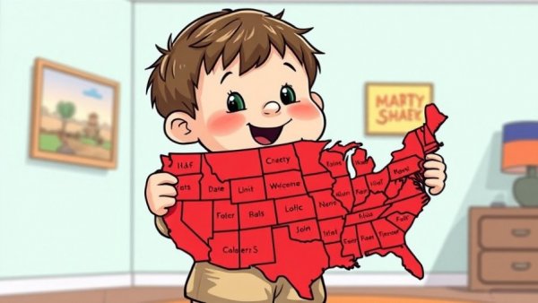 Cartoon map discussing affordable gas in blue states humorously.