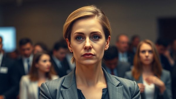 Professional woman in conference setting, housing crisis accountability.