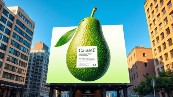 The Ordinary skincare brand advertises with avocado on urban billboard