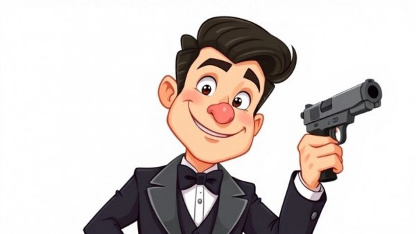 AI in Graphic Design: Humorous man with a prop gun in a tuxedo.