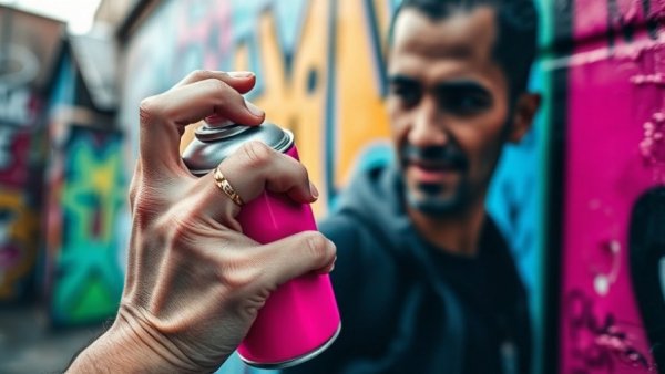 Close-up of hand with pink spray paint can in urban setting, LGBTQ rights news.