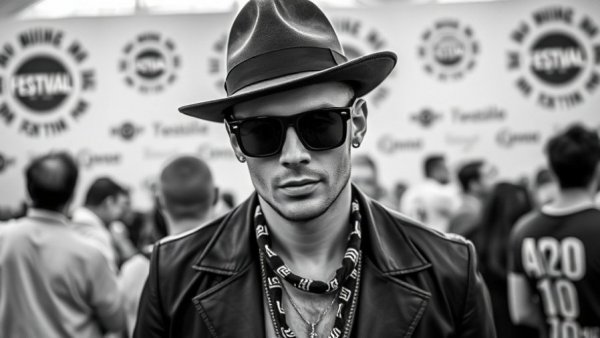 Chic man in a hat at an arts festival event