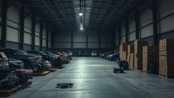 Ontario auto theft ring bust in a warehouse with car parts and boxes.