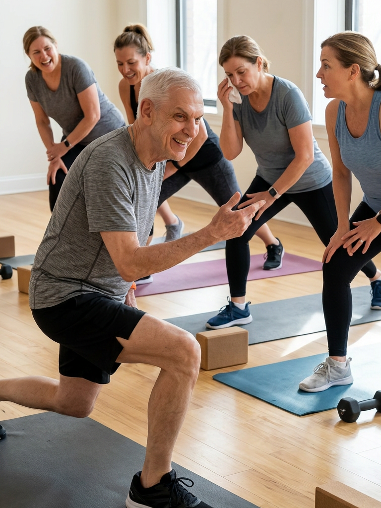 Energetic group of mature people jogging together in the morning.