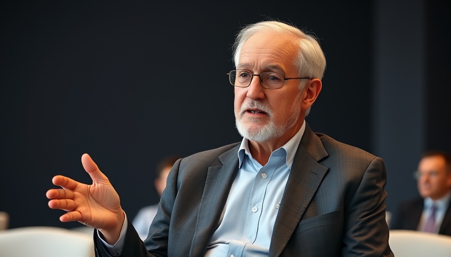 Elderly man gesturing during conference discussion.