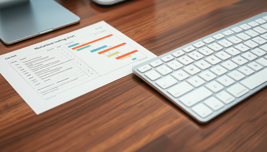 Organized paper Gantt chart next to a keyboard; best Gantt chart software.